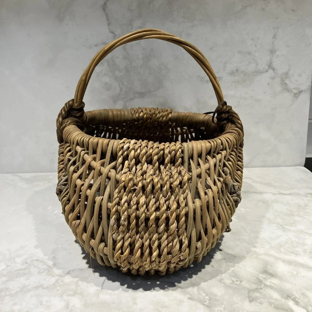 Vintage Woven Buttocks/Butt Basket Primitive Folk Art Rustic Egg Gathering Boho
